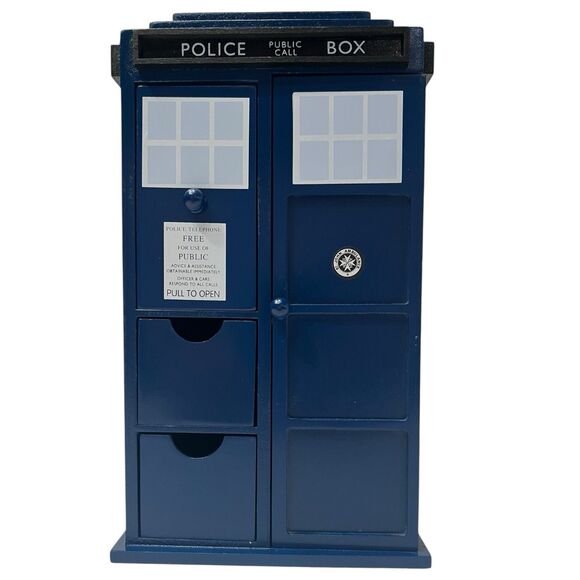 Doctor Who TARDIS Wooden Jewelry Box Rotating Holder BBC 2009 Rare Like New - Picture 1 of 13